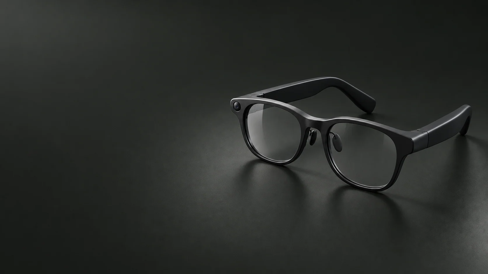 Polished graphite wearable glasses design visualization in the original front three-quarter view